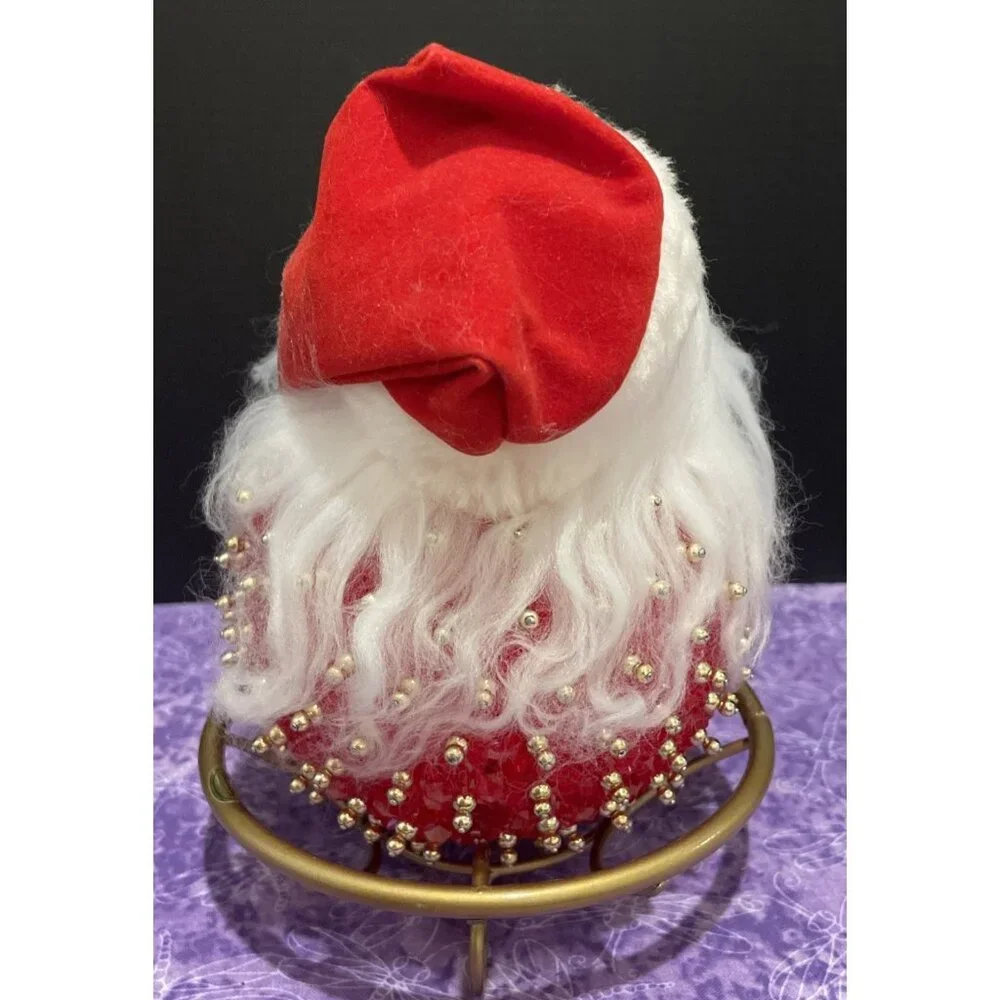 Vintage Handcrafted Beaded Push‎ Pin Christmas Round Large Santa Figure #1